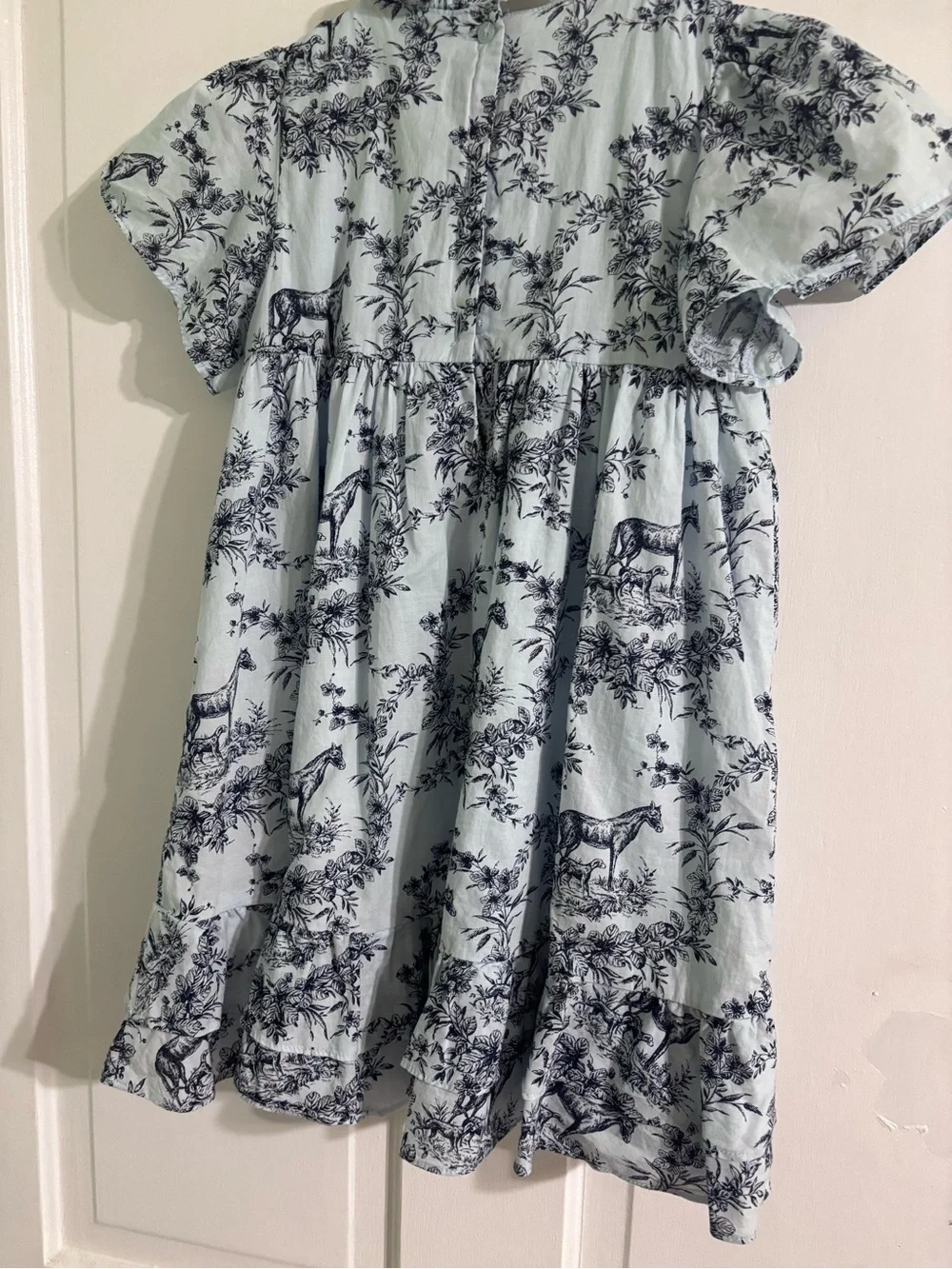 Janie & Jack Light Blue Toile Printed Smocked Kids Dress Horses size 6